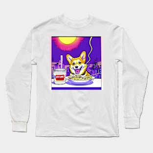 Corgi eating Ramen Noodles Soup Long Sleeve T-Shirt